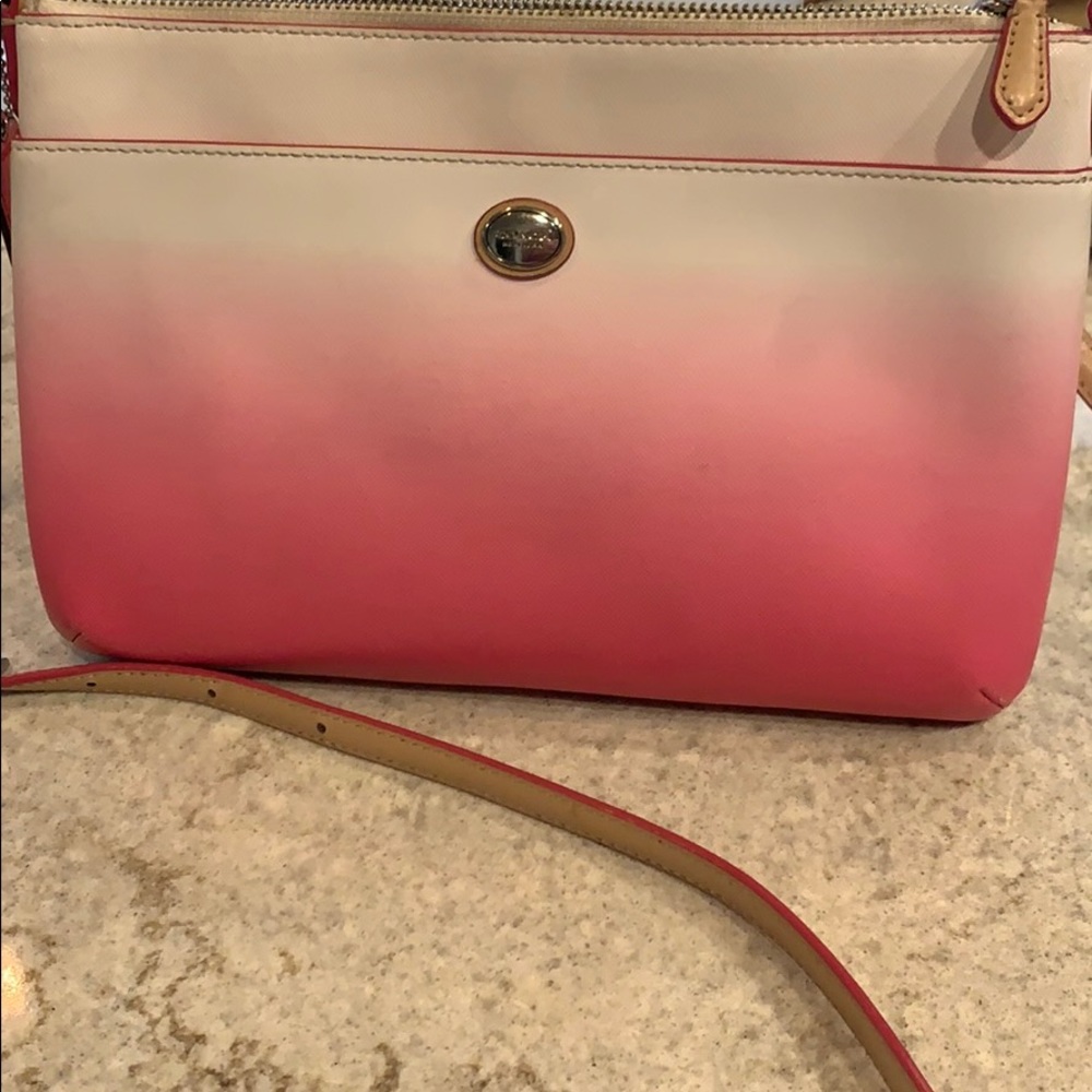 Coach crossbody white to pink fade purse.
